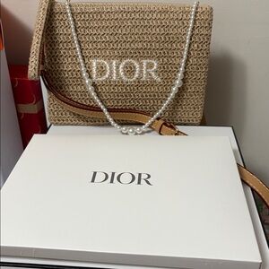 Dior Tan Raffia Clutch with Wristlet